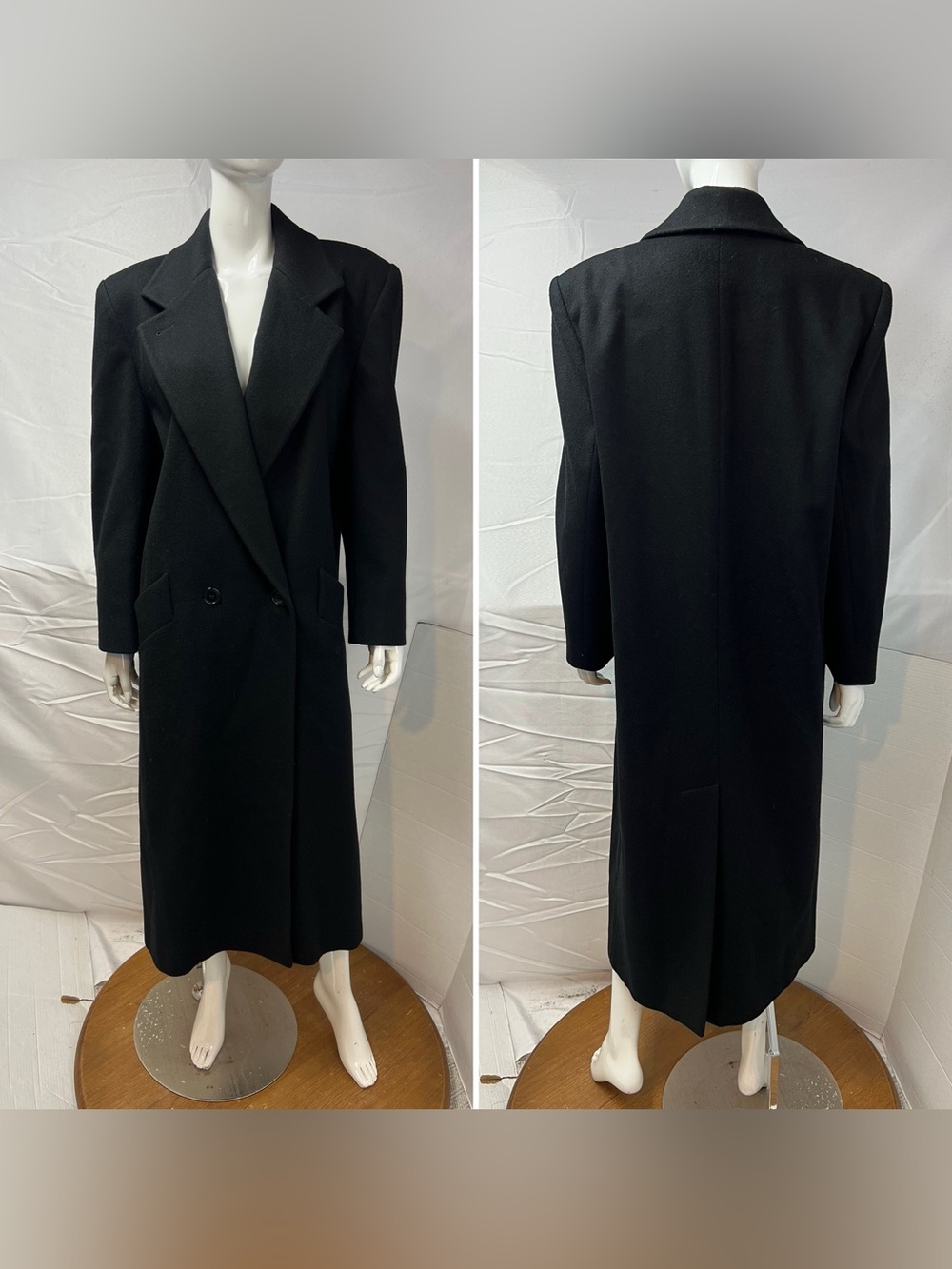 Vintage Jones NY Women’s L Black Wool Long Double Breasted Y2K 90s Overcoat